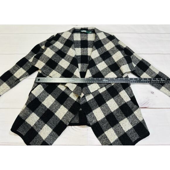 Lauren Ralph Lauren Women Buffalo Plaid Black White Wool Cardigan Size Small - Picture 8 of 8